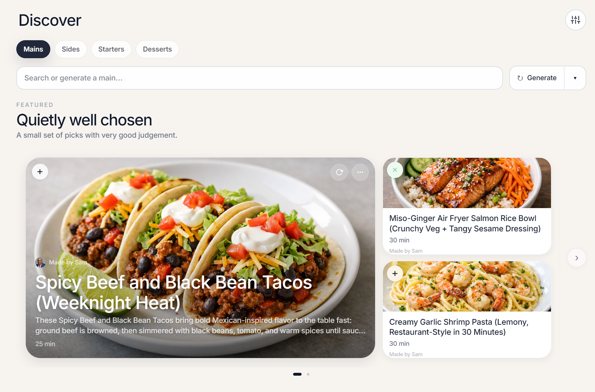 Chef discover view on larger screen